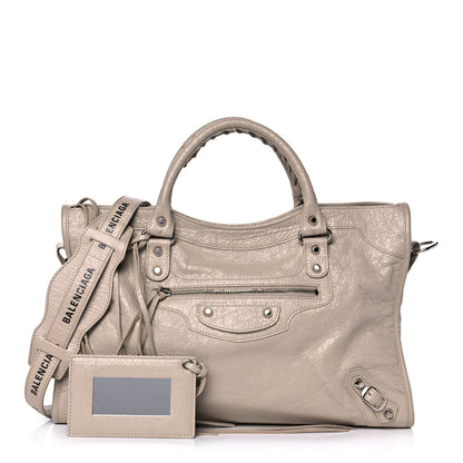 Balenciaga Agneau Classic Silver Hardware City Logo Strap Light Beige Black 1 of 8