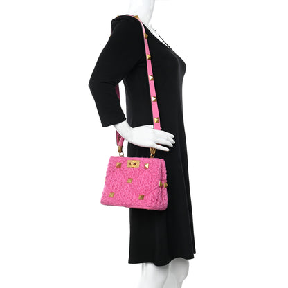 Valentino Garavani Wool Woven Small Roman Stud The Handle Bag Feminine Pink 2 of 6