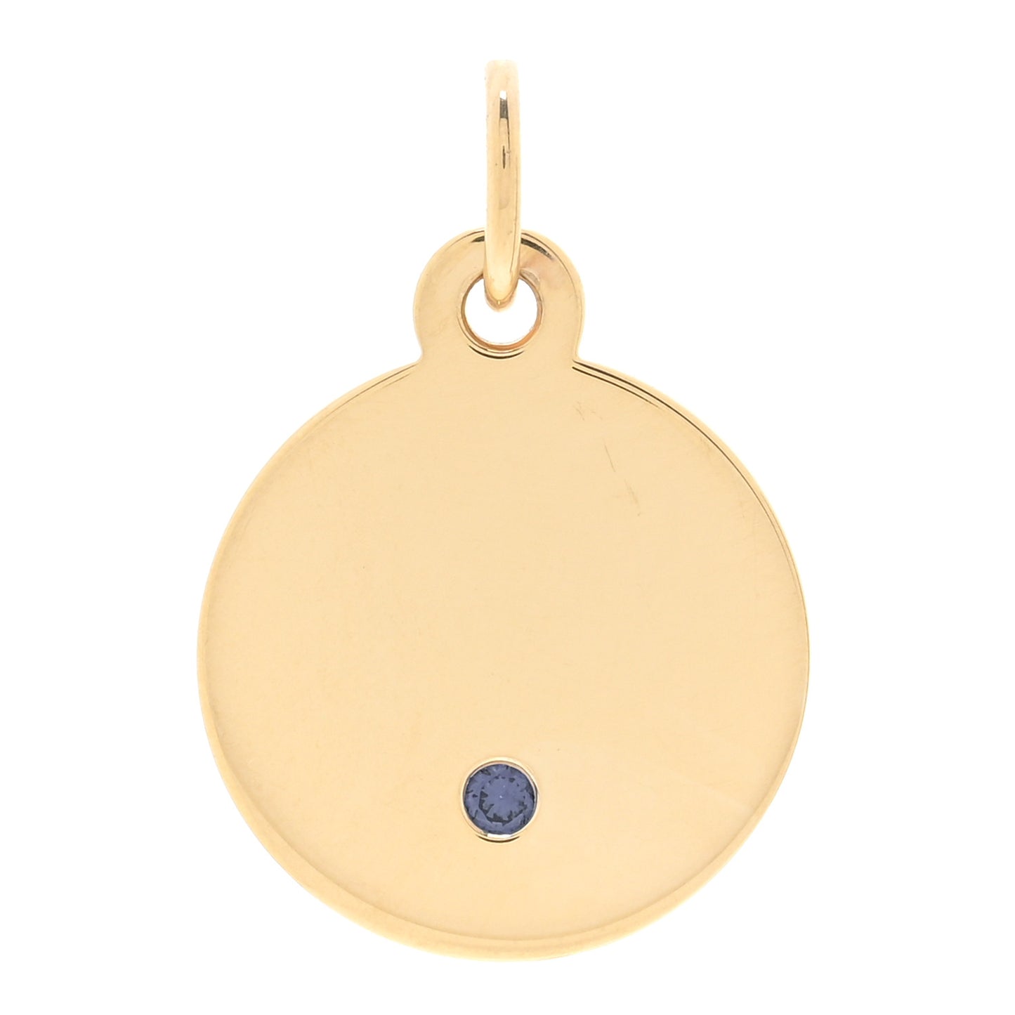 18K Yellow Gold Blue Sapphire Round Tag Pendant