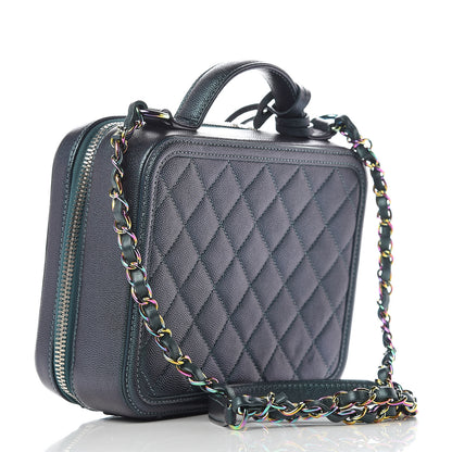 Chanel Iridescent Caviar Quilted Medium CC Filigree Vanity Case Dark Turquoise 3 of 9