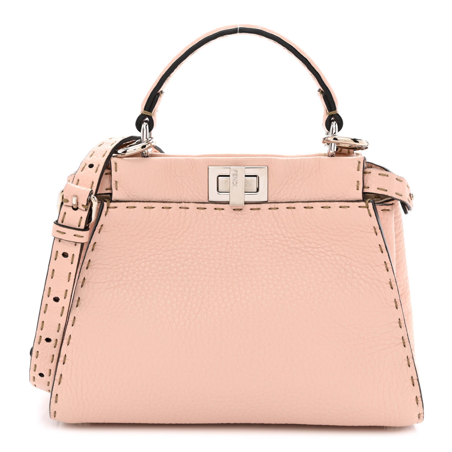 Fendi Cuoio Romano Selleria Bi-Color Mini Peekaboo Iconic Satchel Cipria Latte 1 of 11
