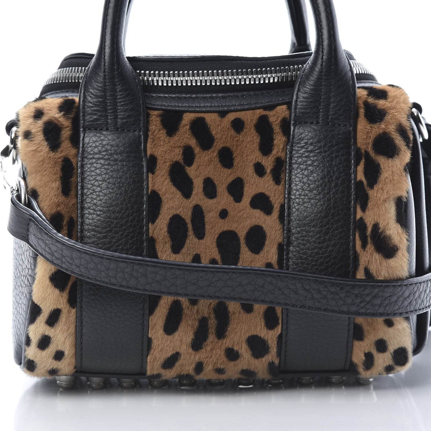 Kangaroo Fur Mini Rockie Black Cheetah Rhodium Hardware