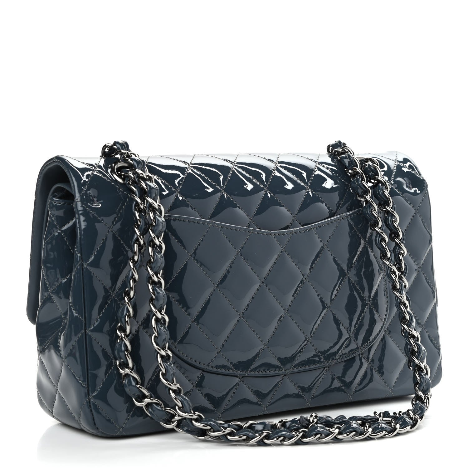 Chanel Patent Quilted Medium Double Flap Navy Blue 2 of 9