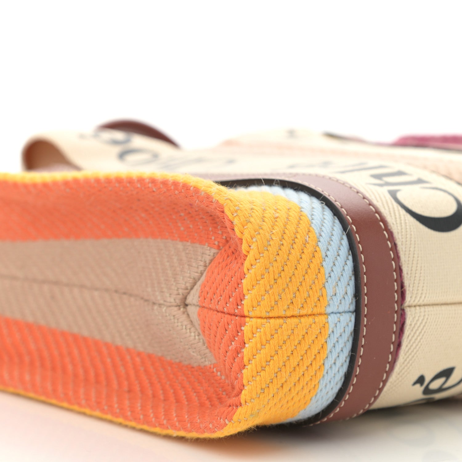 Chloe Cotton Calfskin Small Woody Striped Ribbon Tote Multicolor 9 of 11