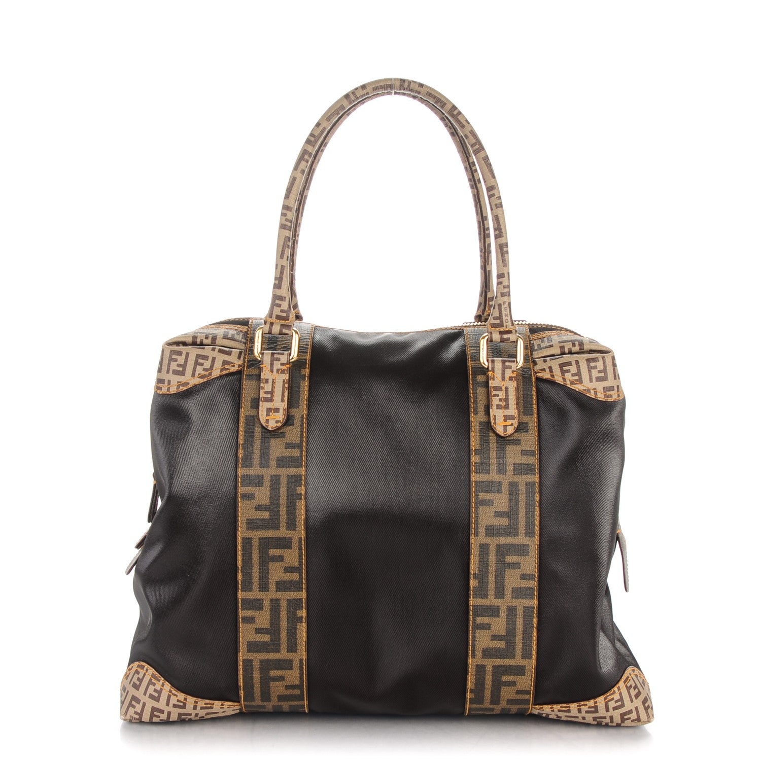 Fendi Canvas Zucca Zucchino Spalmati Large Mixed Media B Mix Tote Moro Mogano Panna 1 of 7