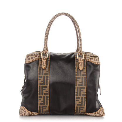 Fendi Canvas Zucca Zucchino Spalmati Large Mixed Media B Mix Tote Moro Mogano Panna 1 of 7