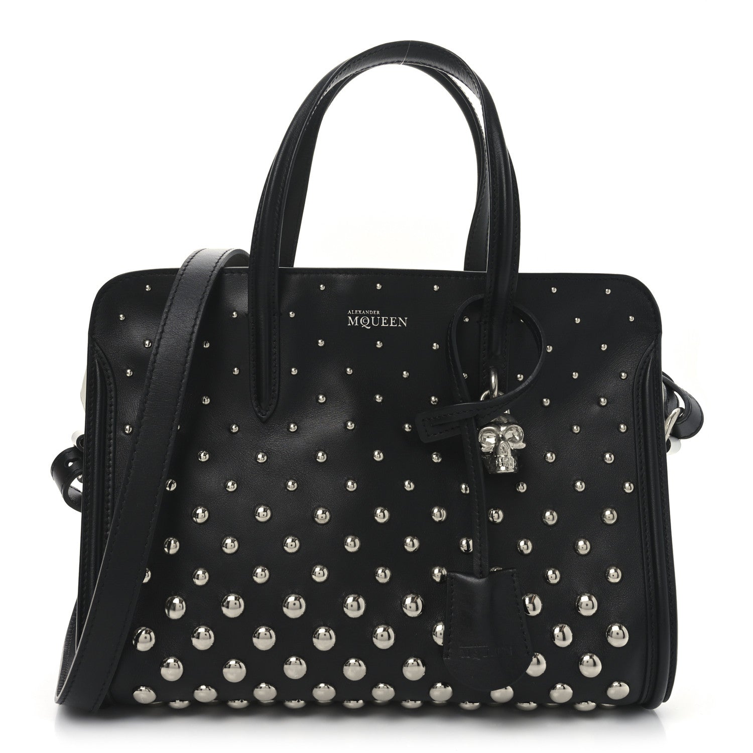 Alexander McQueen Calfskin Small Studded Padlock Zip Around Tote Black White 1 of 10