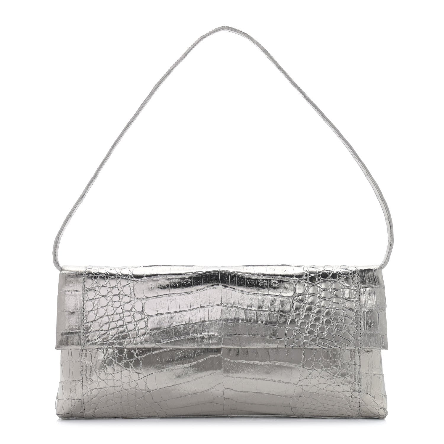 Nancy Gonzalez Metallic Crocodile Clutch Silver 1 of 11