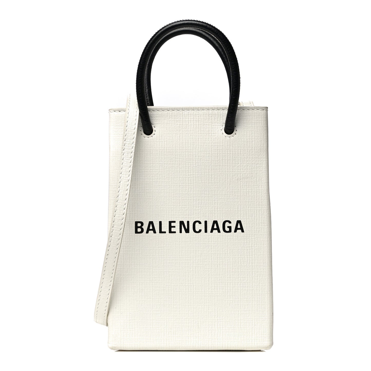 Squared Calfskin Logo Shopping Phone Holder Bag White