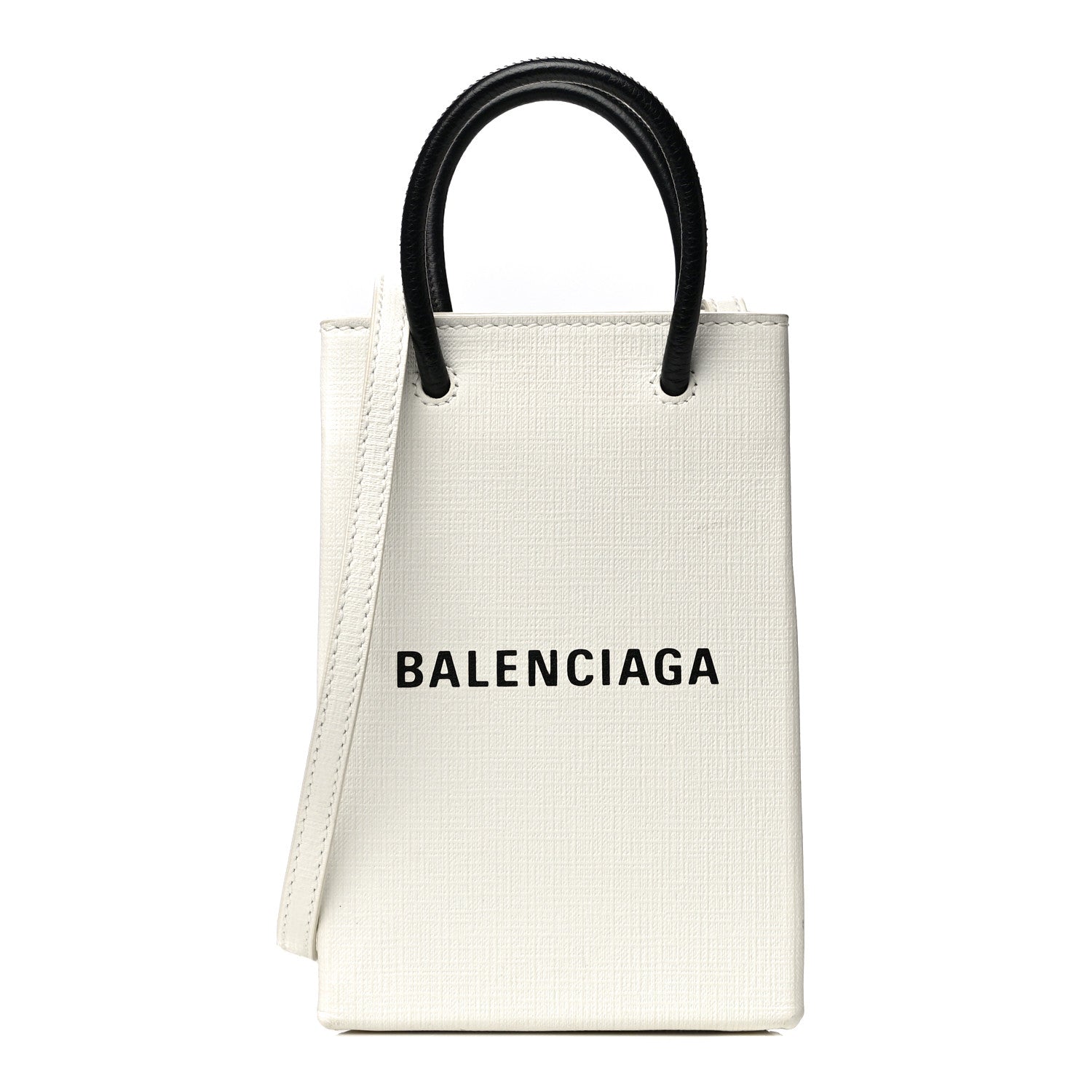 Balenciaga Squared Calfskin Logo Shopping Phone Holder Bag White 1 of 14