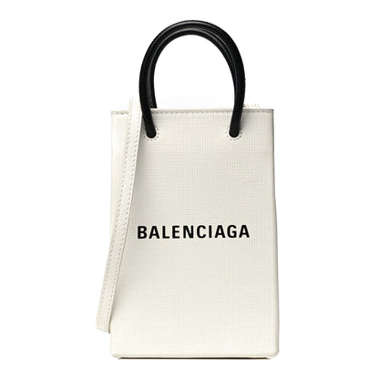 Balenciaga Squared Calfskin Logo Shopping Phone Holder Bag White 1 of 14