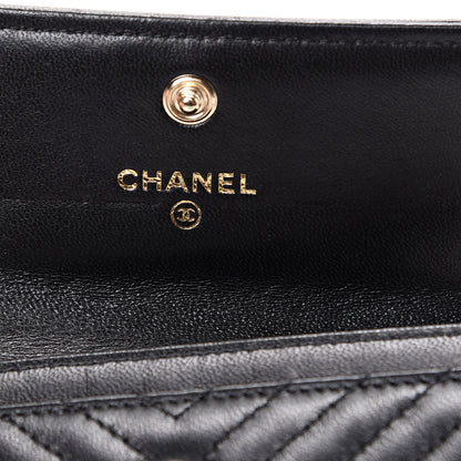 Chanel Lambskin Chevron Quilted Boy Card Holder Wallet Black 5 of 13