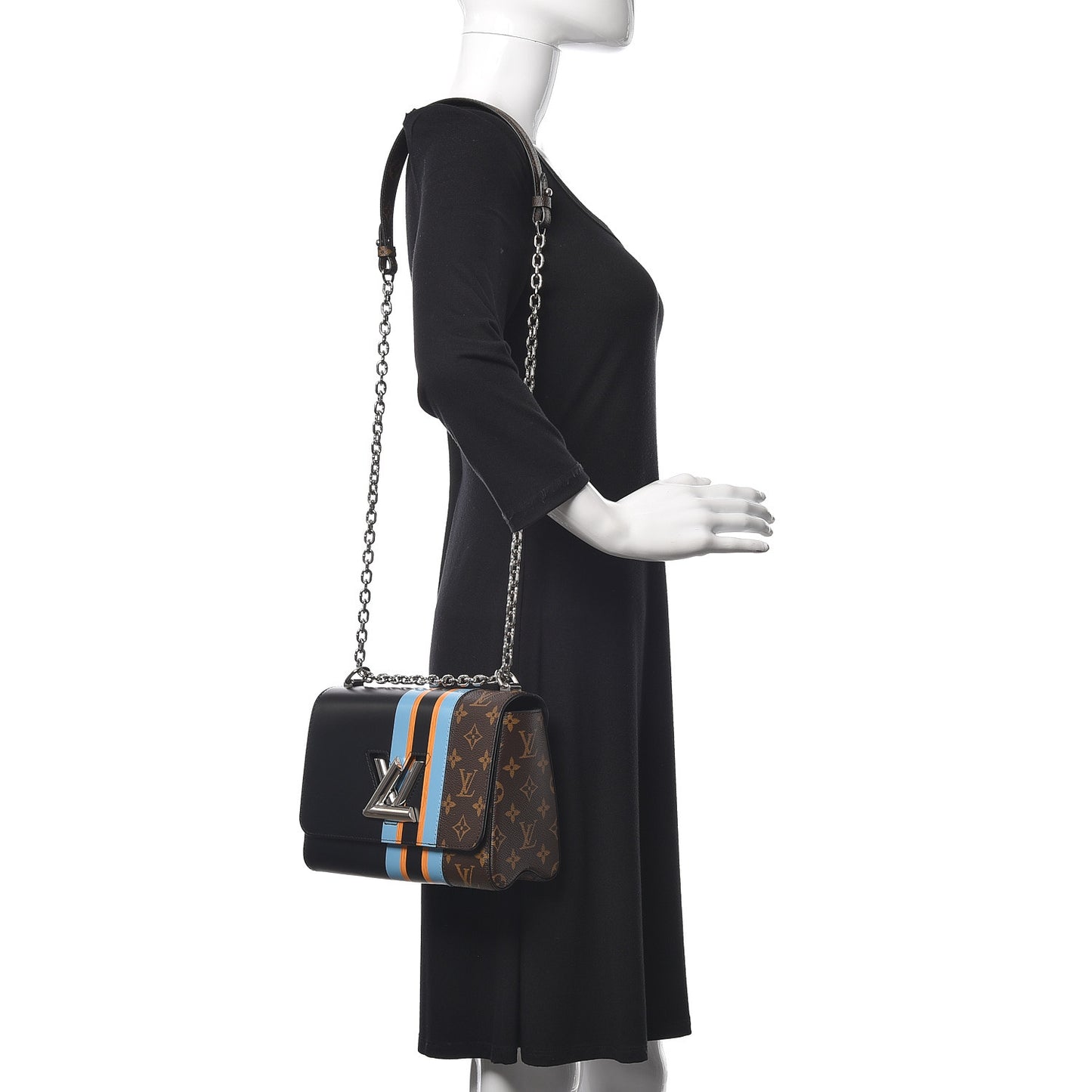Calfskin Monogram Twist Shoulder Bag MM Blue