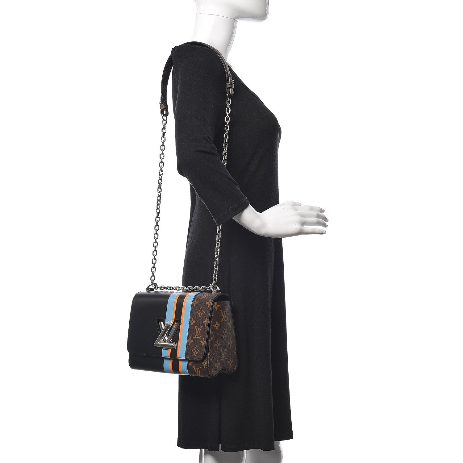 Louis Vuitton Calfskin Monogram Twist Shoulder Bag MM Blue 2 of 13
