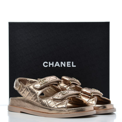 Chanel Iridescent Lambskin Quilted Velcro Dad Sandals 39 Light Bronze 9 of 9
