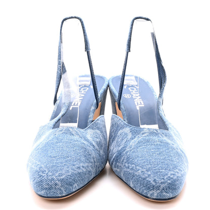 Chanel Denim Cap Toe Denim Slingback Pumps 41 Blue 3 of 8