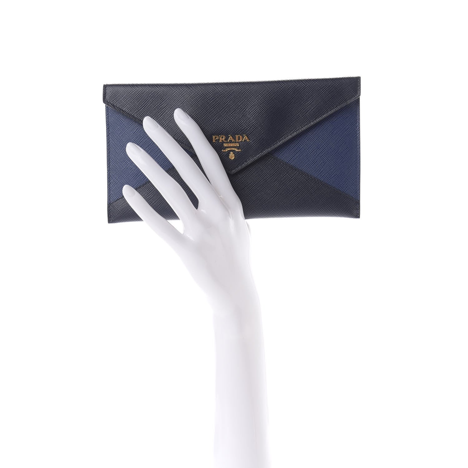 Prada Saffiano Bi-Color Envelope Wallet Baltico Bluette 2 of 7