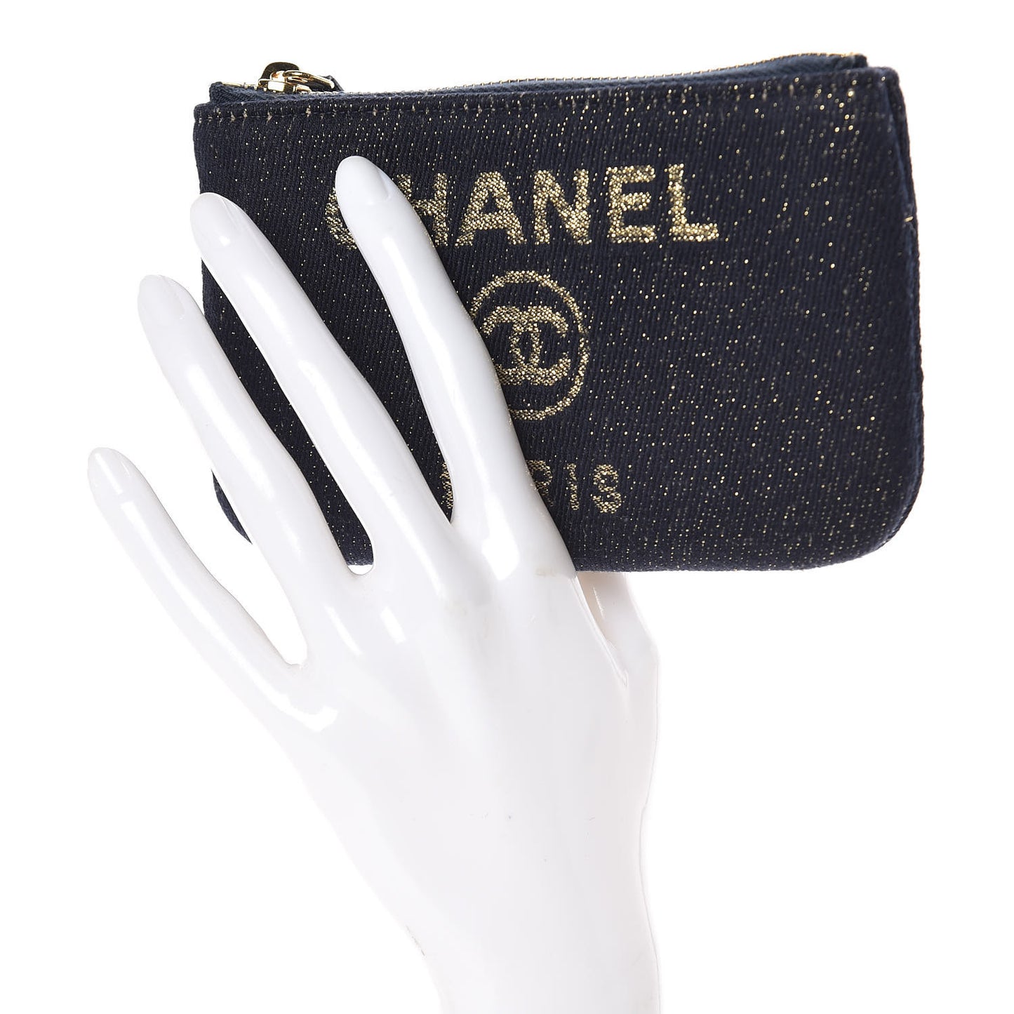 Lurex Canvas Deauville Cosmetic Pouch Navy Blue Gold
