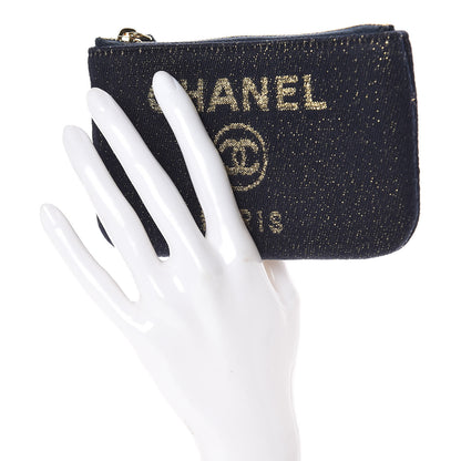 Chanel Lurex Canvas Deauville Cosmetic Pouch Navy Blue Gold 2 of 8