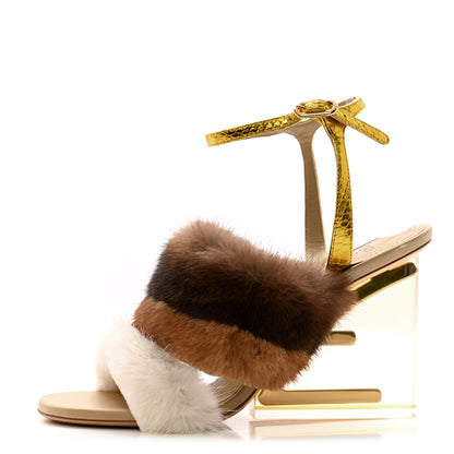 Fendi Mink Ayers Lucite Fendi First 95mm Sandals 37 Natural Brown 1 of 10