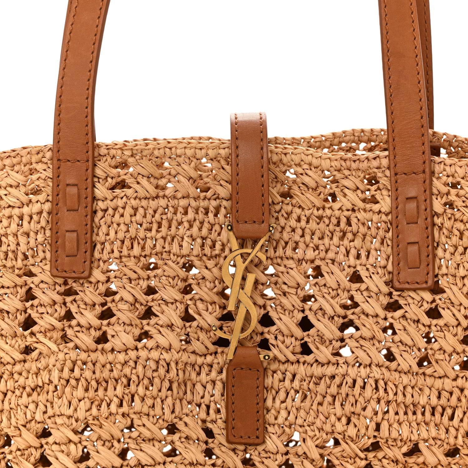 Saint Laurent Raffia Calfskin Small Panier Tote Naturel Brick 8 of 13