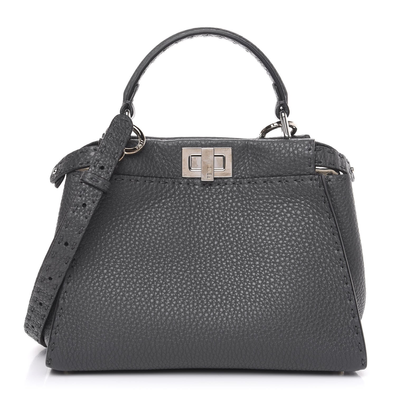 Fendi Cuoio Romano Selleria Bi-Color Mini Peekaboo Iconic Satchel Asfalto Latte 1 of 9