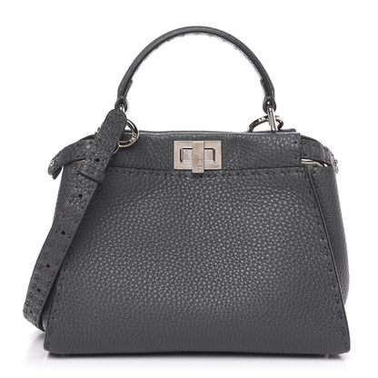 Fendi Cuoio Romano Selleria Bi-Color Mini Peekaboo Iconic Satchel Asfalto Latte 1 of 9