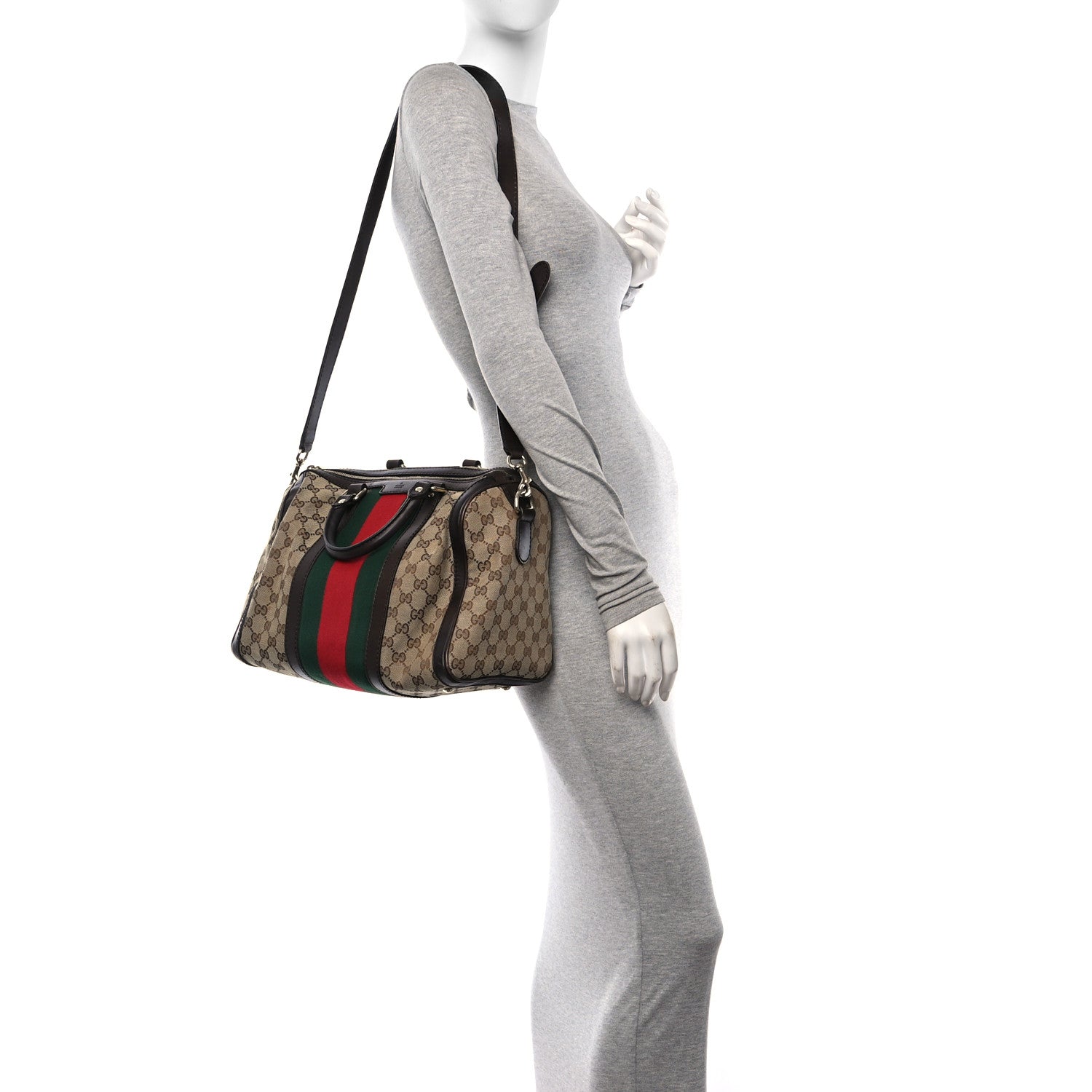 Gucci Monogram Vintage Web Medium Boston Dark Brown 2 of 10