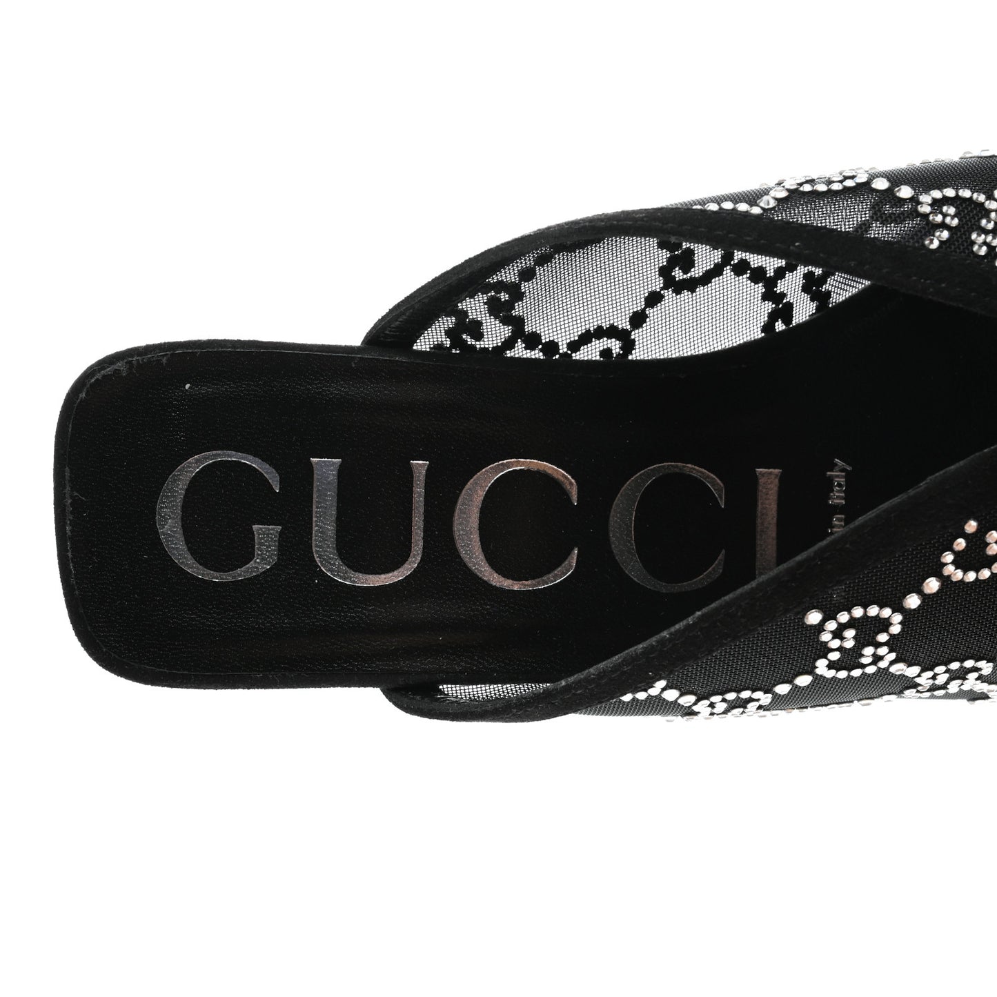 Tela Retino Kid Scamosciato Crystal GG Monogram Square G 95mm Slide Sandals 38.5 Black