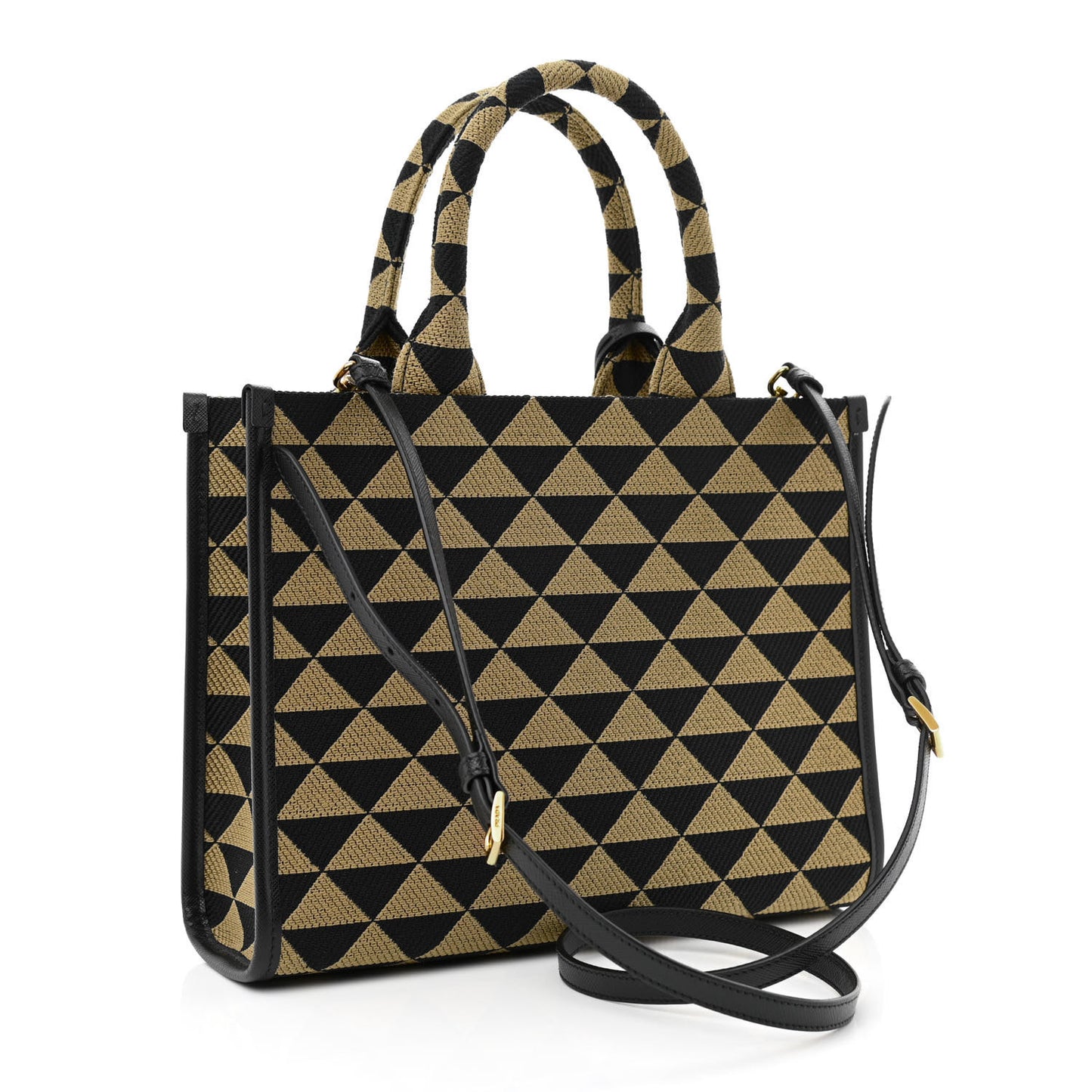 Jacquard Saffiano Triangolo Symbole Embroidered Small Tote Black Corda