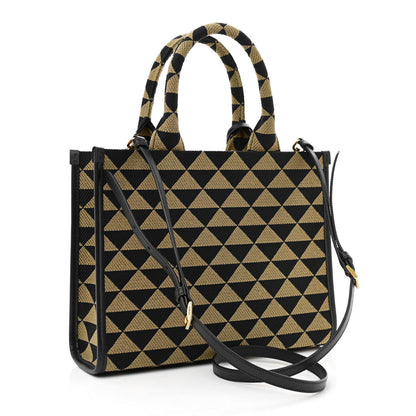 Prada Jacquard Saffiano Triangolo Symbole Embroidered Small Tote Black Corda 3 of 10