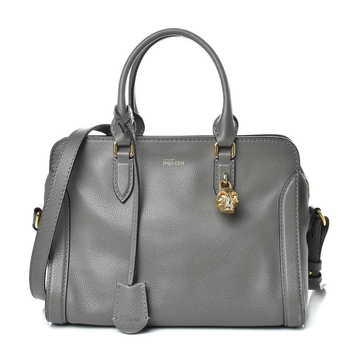 Pebbled Calfskin Small Skull Padlock Zip Around Tote Dark Grey