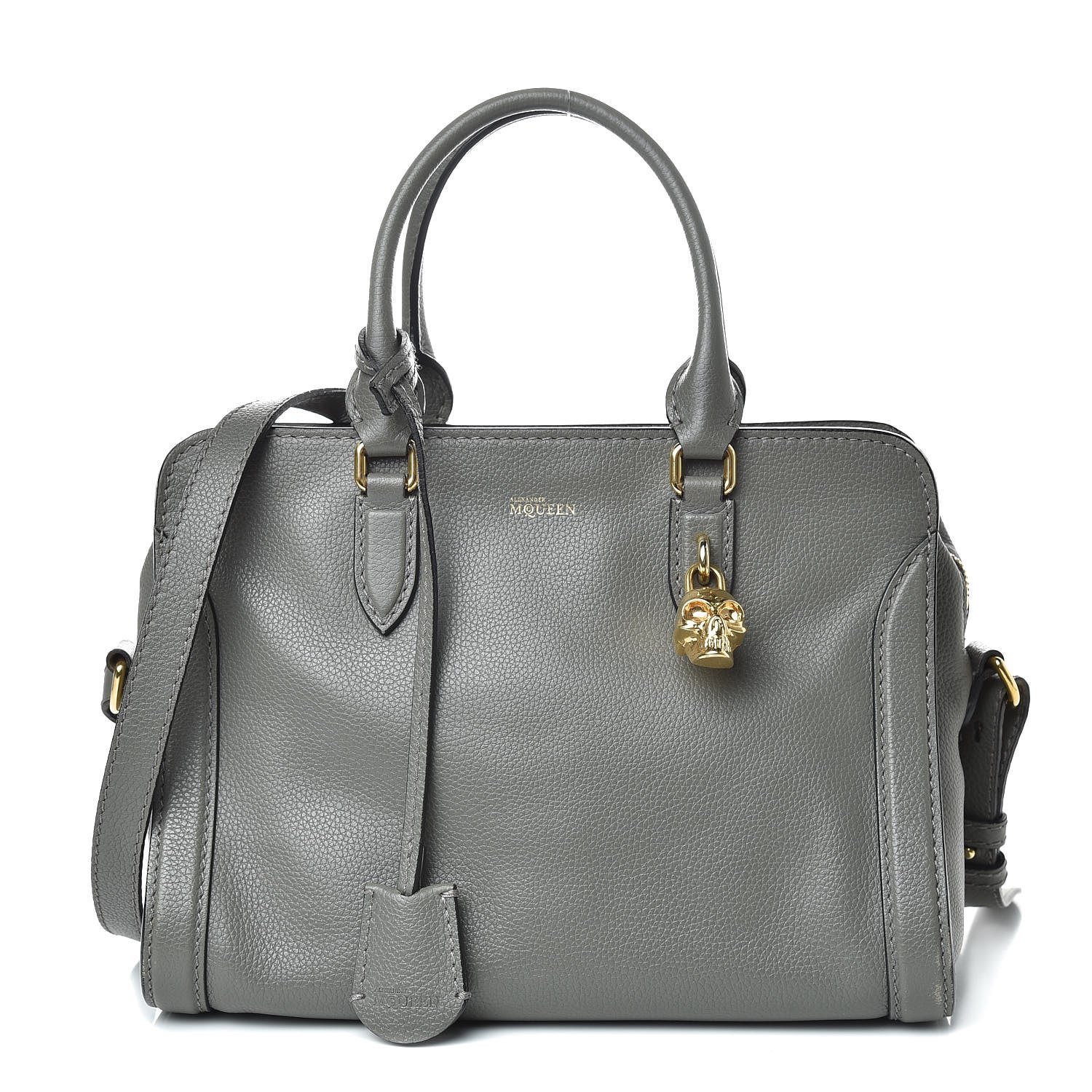 Alexander McQueen Pebbled Calfskin Small Skull Padlock Zip Around Tote Dark Grey 1 of 17