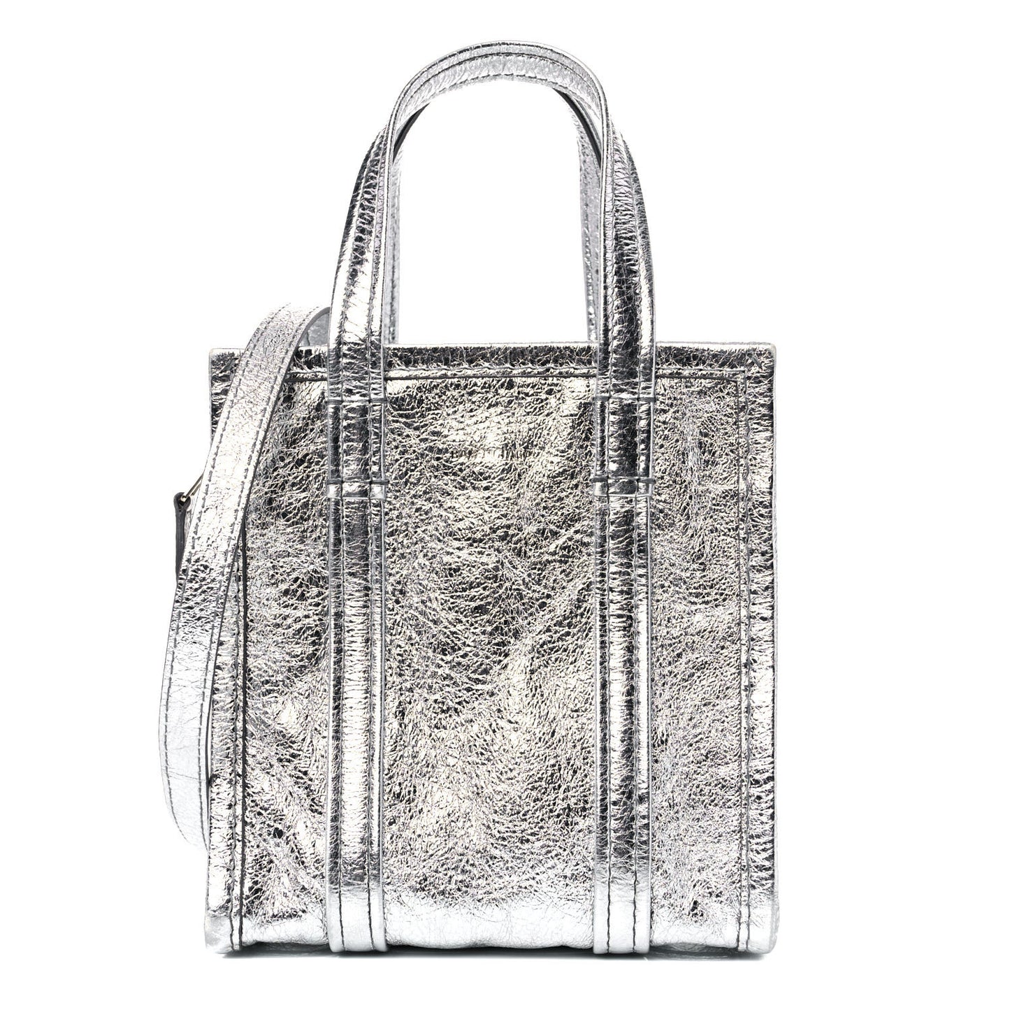 Metallic Calfskin XXS Bazar Shopper Tote Silver Hardware