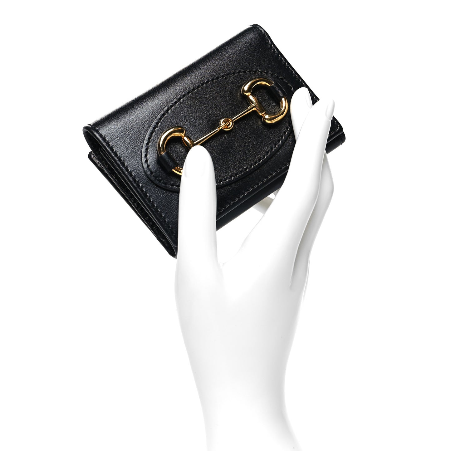 Boarded Plutone Calfskin Horsebit 1955 Tri Fold Wallet Black