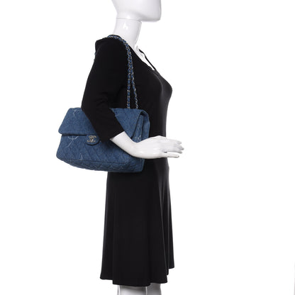 Chanel Denim Quilted CC Print Jumbo Single Flap Blue 2 of 11