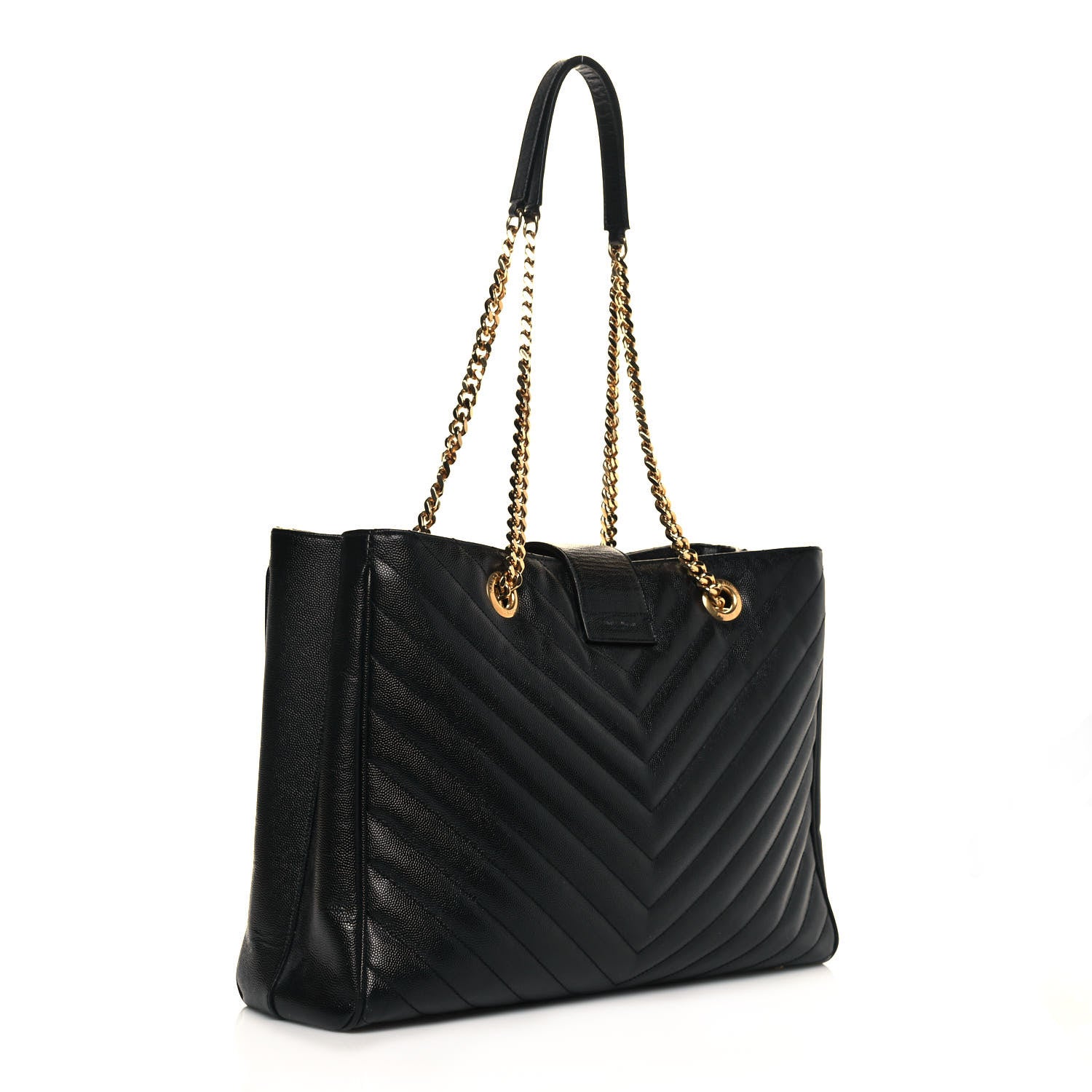 Saint Laurent Grain De Poudre Matelasse Chevron Monogram Shopping Bag Black 2 of 11