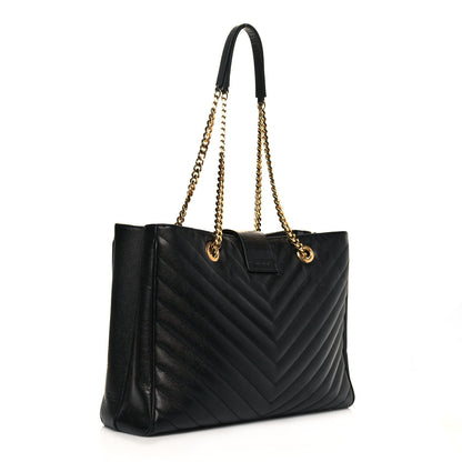 Saint Laurent Grain De Poudre Matelasse Chevron Monogram Shopping Bag Black 2 of 11