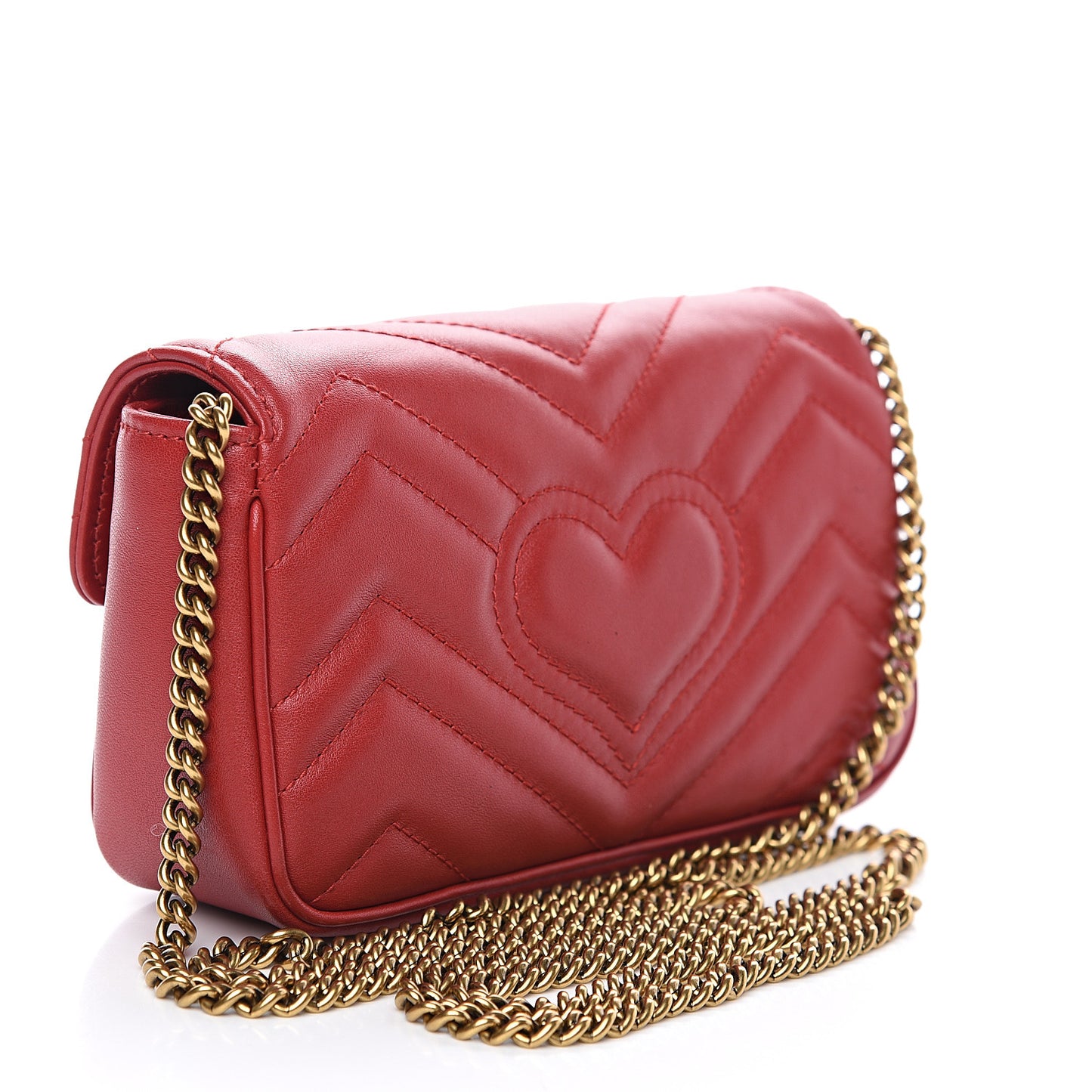 Calfskin Matelasse Super Mini GG Marmont Shoulder Bag Hibiscus Red