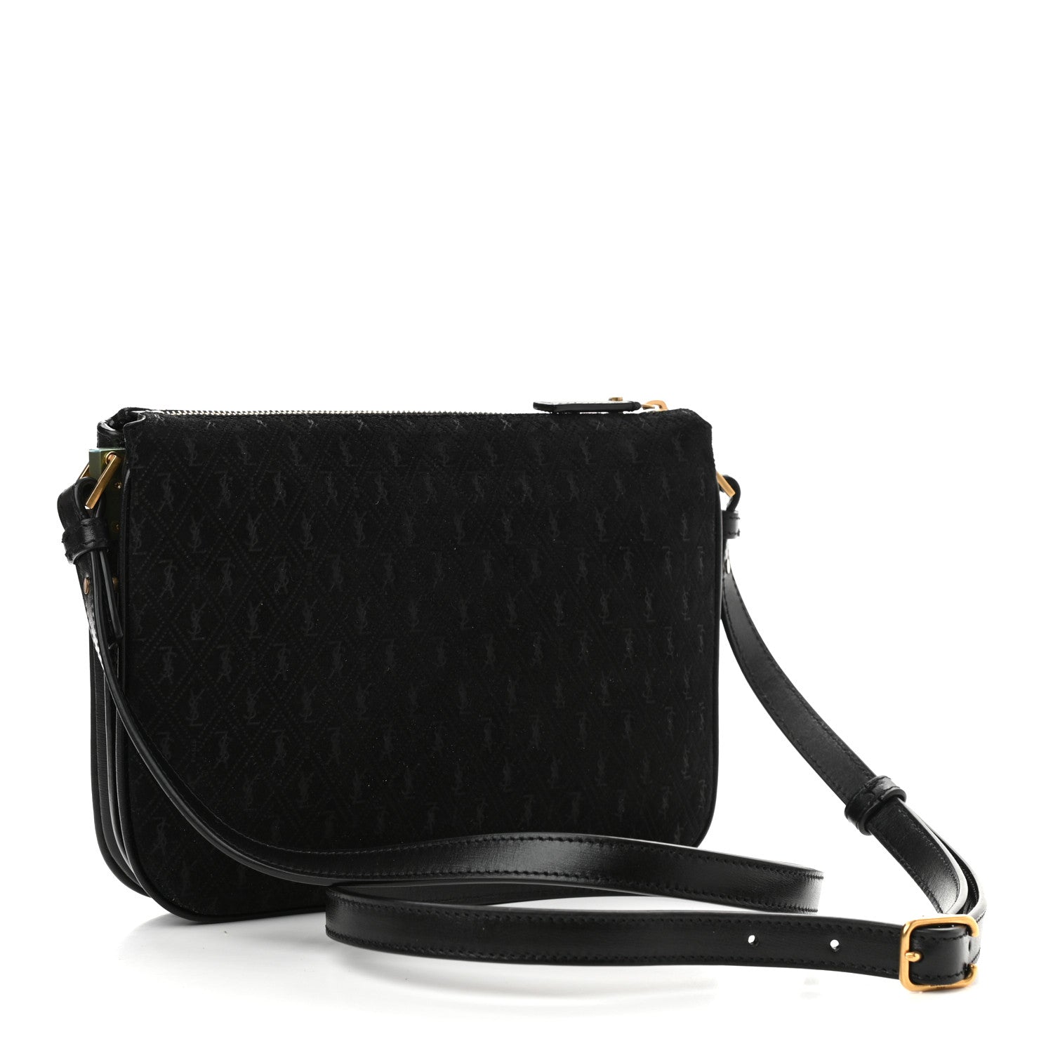 Saint Laurent Suede All-Over Monogram Crossbody Black 3 of 10