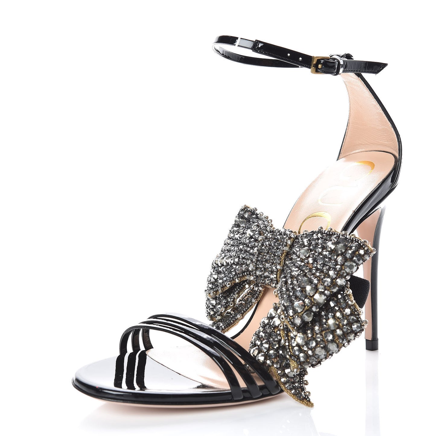 Patent Crystal Removable Bow Sandals 36.5 Black