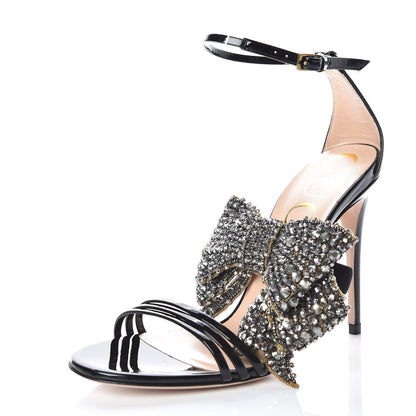 Gucci Patent Crystal Removable Bow Sandals 36.5 Black 2 of 9