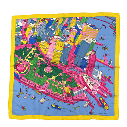 Hermes Silk The Battery New York Scarf 90 Jaune Vif Bleu Clair 1 of 3