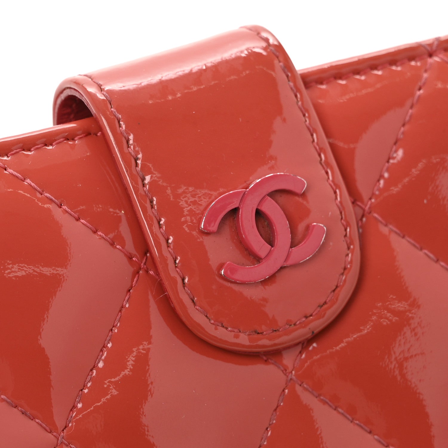 Chanel Patent Quilted Zip Pocket Wallet Coral 10 of 11