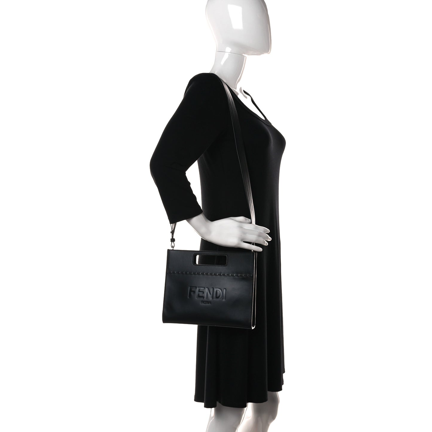 Vitello King Logo Embossed Mini East West Shopper Black