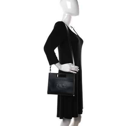 Fendi Vitello King Logo Embossed Mini East West Shopper Black 2 of 11