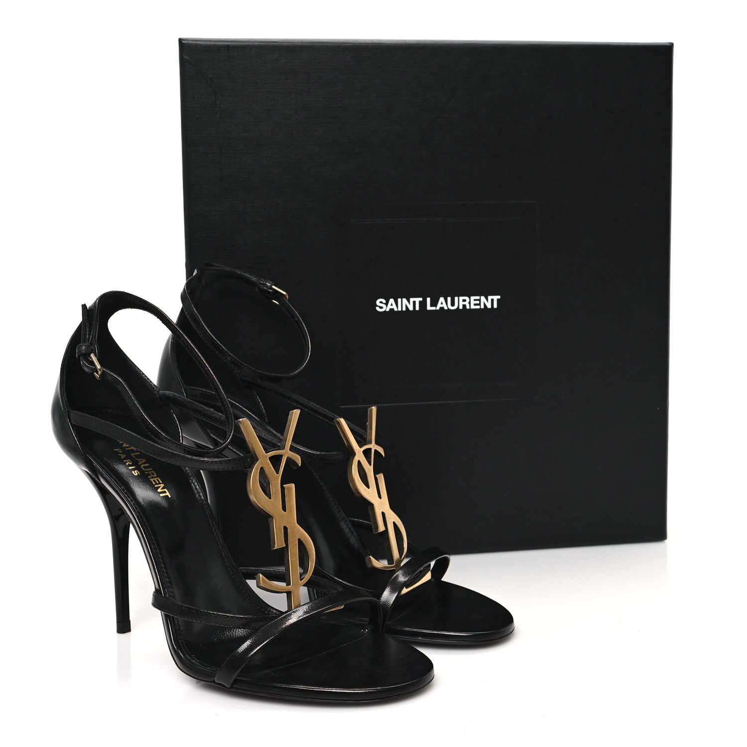 Saint Laurent Patent Cassandra 100 Ankle Strap Sandals 39.5 Black 10 of 10