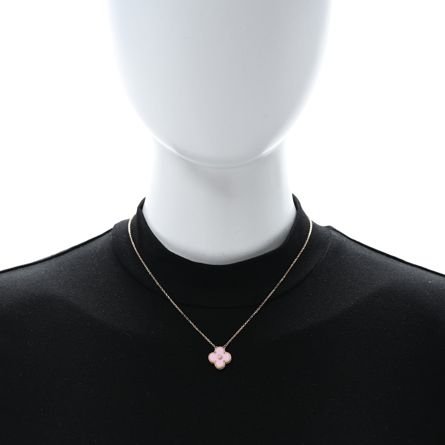 Van Cleef & Arpels VAN CLEEF & ARPELS 18K Rose Gold Diamond Pink Porcelain Vintage Alhambra Pendant Necklace 2 of 4