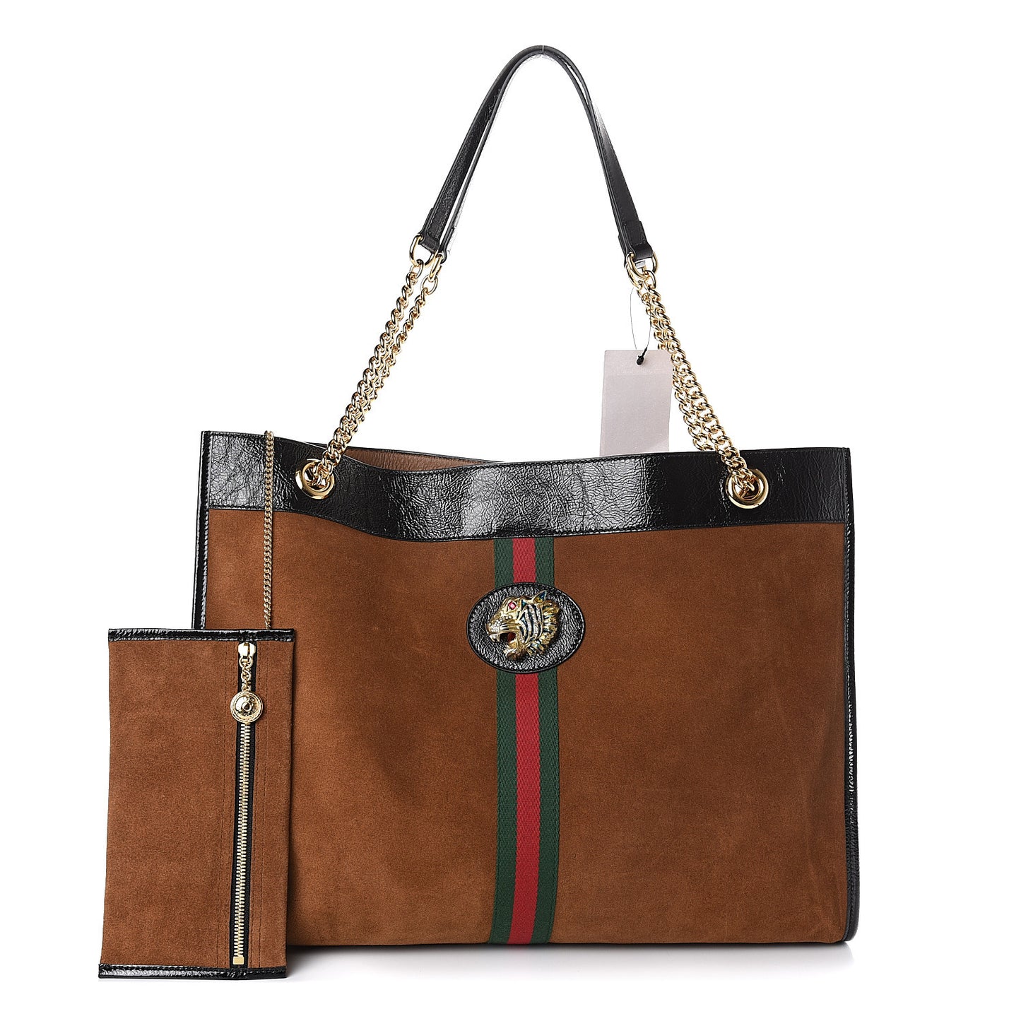 Suede Patent Large Rajah Chain Tote Nocciola Black