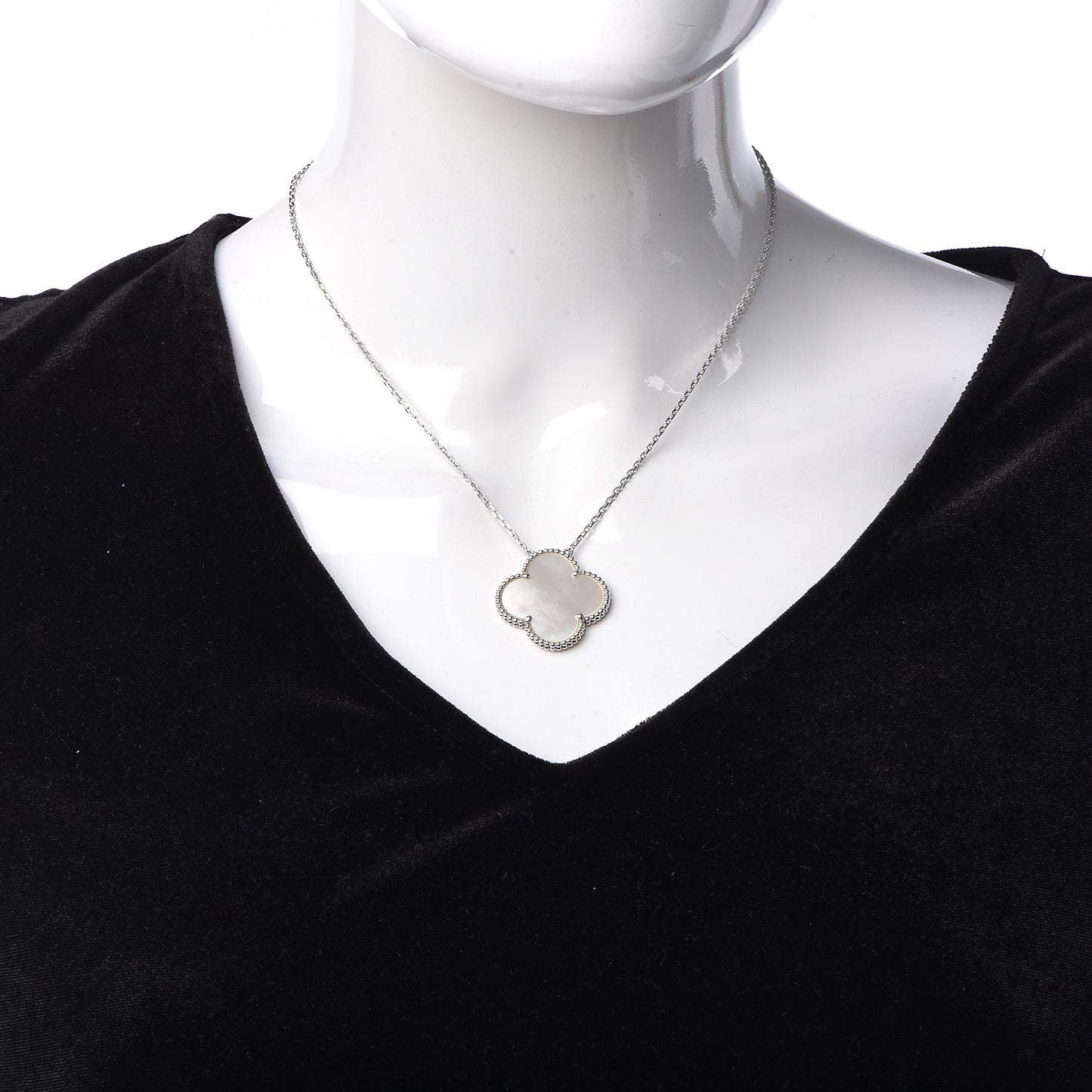 18K White Gold Mother of Pearl Magic Alhambra Pendant Necklace